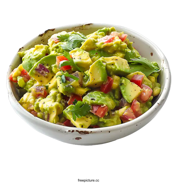 [Transparent Background PNG]Bowl of Guacamole with Tomato and Onion