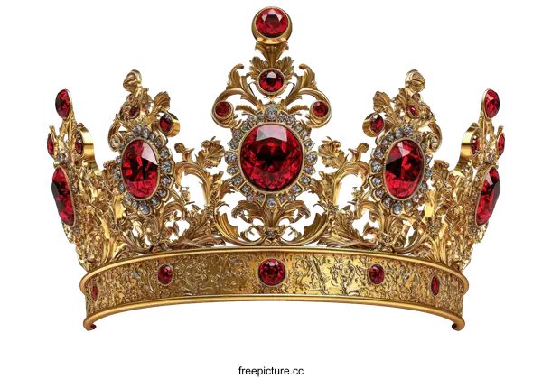 [Transparent Background PNG]Ornate Gold Crown with Rubies