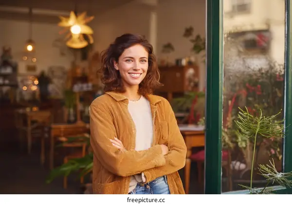 Woman Entrepreneur Standing Outside of Cozy Shop