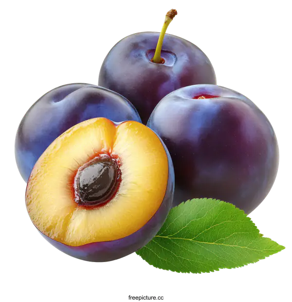 [Transparent Background PNG]Close Up of Fresh Plums and Slices