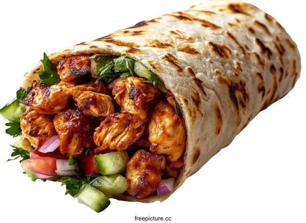 [Transparent Background PNG]Delicious Chicken Wrap with Fresh Vegetables
