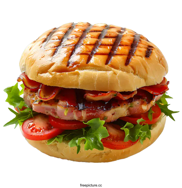 [Transparent Background PNG]A delicious-looking bacon cheeseburger sits on a white background.