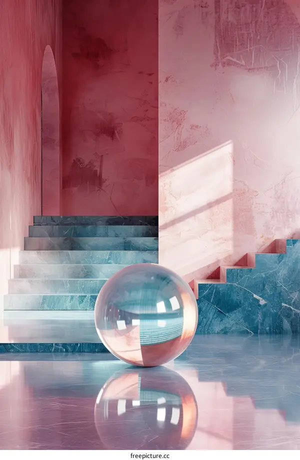Abstract Interior Design with Marble and Glass Sphere