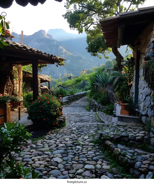 Stone Pathway through Mountain Village
