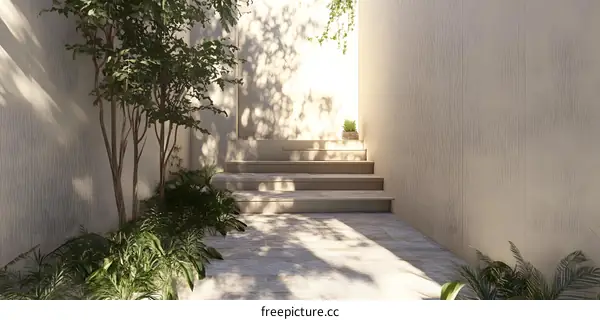 Minimalist Modern Interior Design with Concrete Wall and Staircase