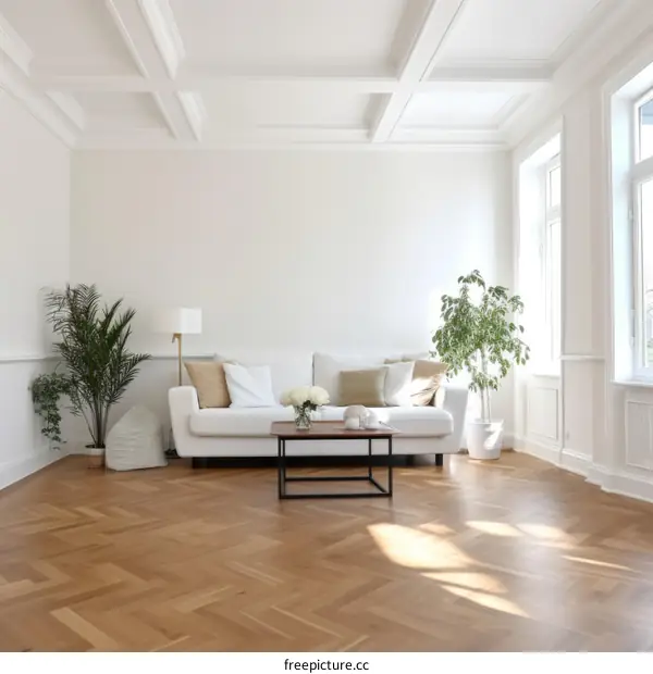Bright and Airy Living Room With White Walls and Hardwood Floors