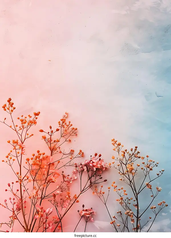 Pink and Blue Minimalist Floral Background