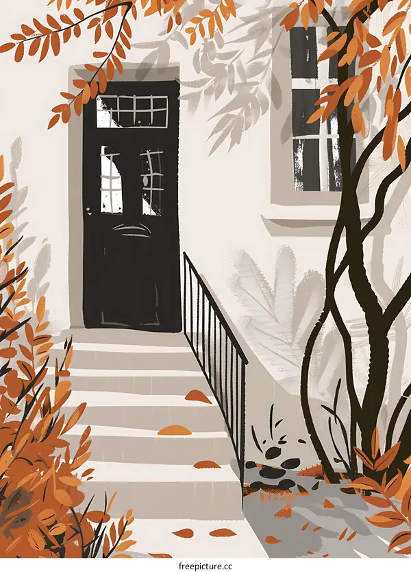 Autumn Leaves and a Black Door
