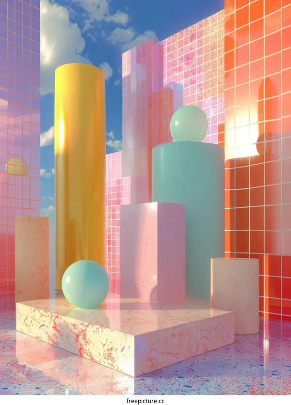 3D rendering of geometric shapes in pastel colors