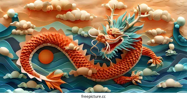 Papercut Dragon in the Clouds