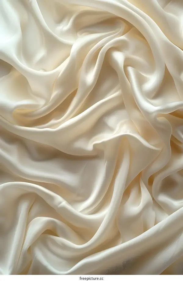 Close-up of rippled cream silk fabric with a soft focus