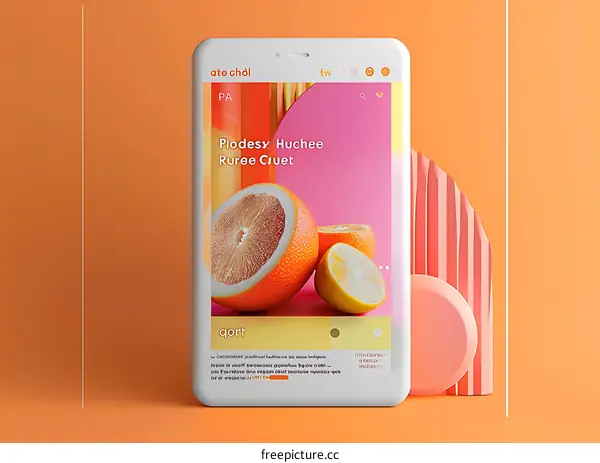 Orange and Lemon on Smartphone Mockup with Pink Geometric Shapes