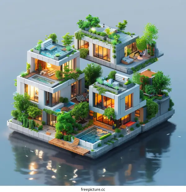 Modern Floating House With Rooftop Garden And Pool