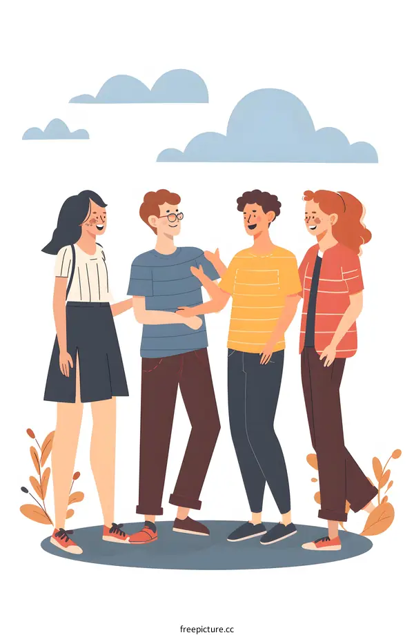 Group of Friends Chatting Together In Outdoor Setting