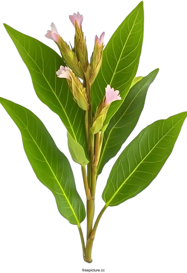 [Transparent Background PNG]Green Leaves with Pink Flowers Isolated on White Background