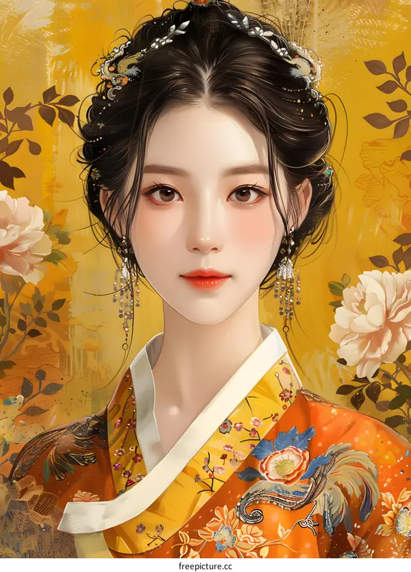 Portrait of a young woman in traditional Korean dress