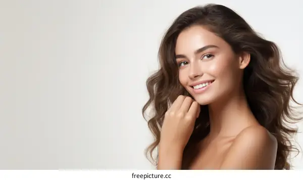 beautiful young woman with perfect skin and toothy smile