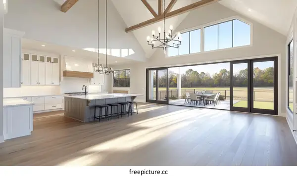 Modern Farmhouse Kitchen with Large Open Patio