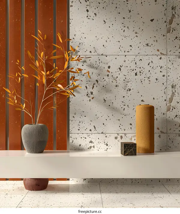 Minimalist Interior Design with Terrazzo Wall and Wooden Panel