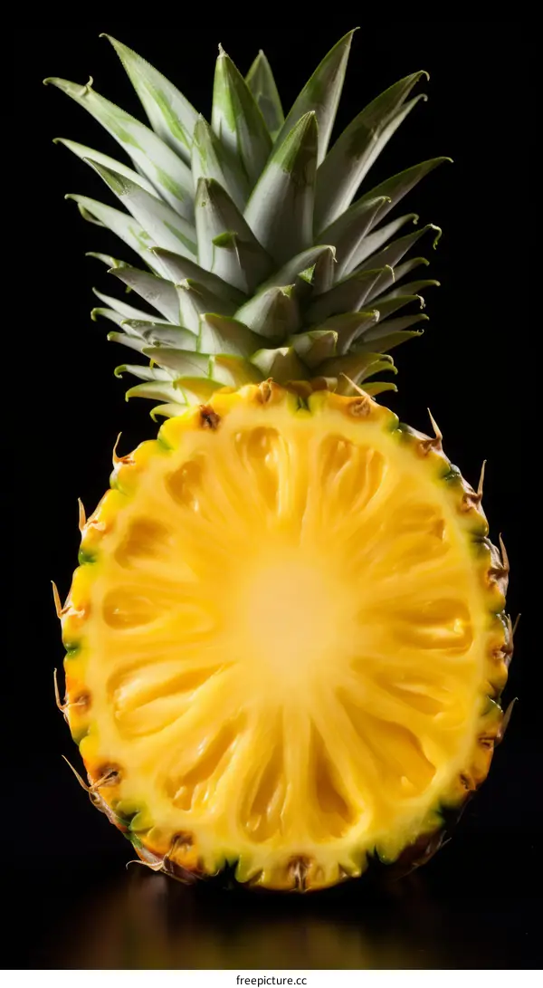 Half of pineapple isolated on black background