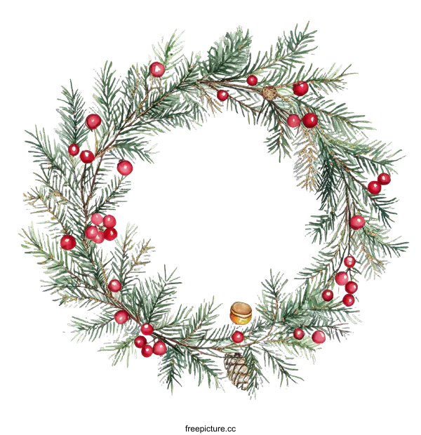 [Transparent Background PNG]Christmas Wreath Watercolor Illustration