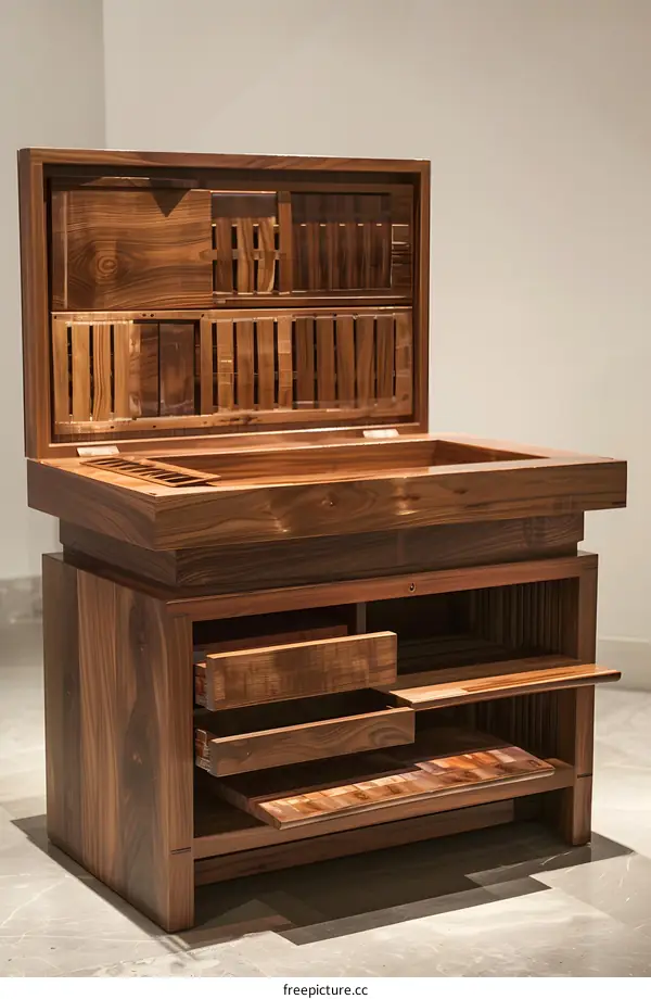 Wooden Storage Cabinet with Open Compartments