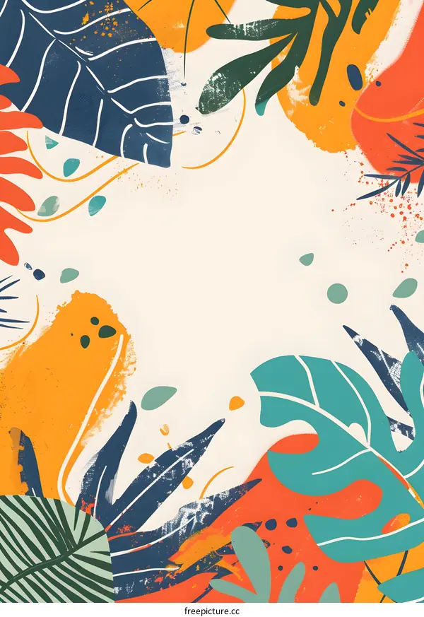 Abstract Tropical Leaves Border Illustration