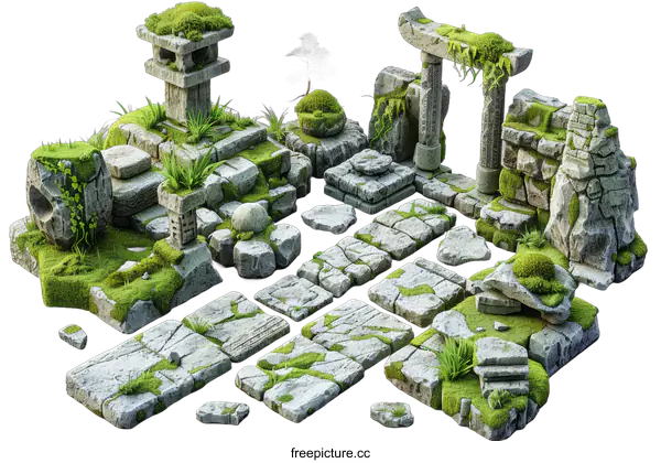 [Transparent Background PNG]Ancient Ruins Covered in Moss