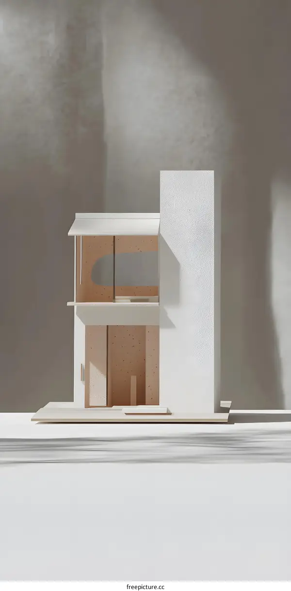 Minimalist White Paper Model House with Abstract Shadow