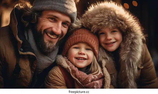 Happy family in winter clothes