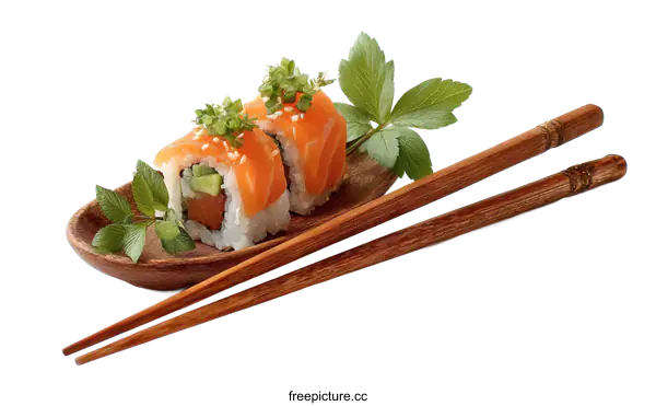[Transparent Background PNG]Delicious Salmon Sushi Roll with Chopsticks