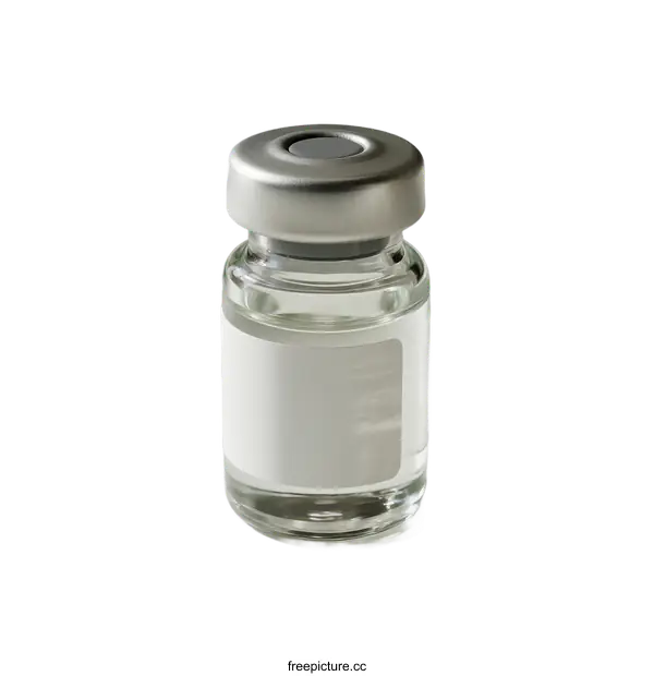 [Transparent Background PNG]Small Clear Glass Vial with Silver Metal Cap and Empty Label