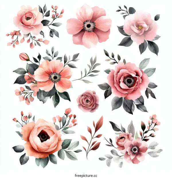 Set of Watercolor Floral Bouquets