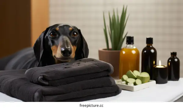 dachshund dog getting spa treatment