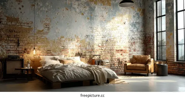 Rustic Industrial Loft Bedroom Interior Design