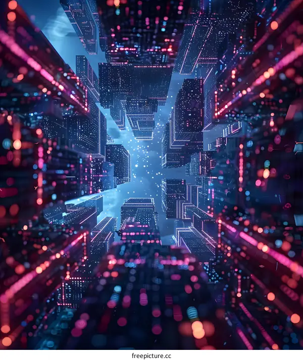 Abstract Futuristic Cityscape with Glowing Lights