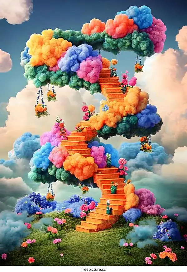 Colorful Stairway To Heaven In The Clouds