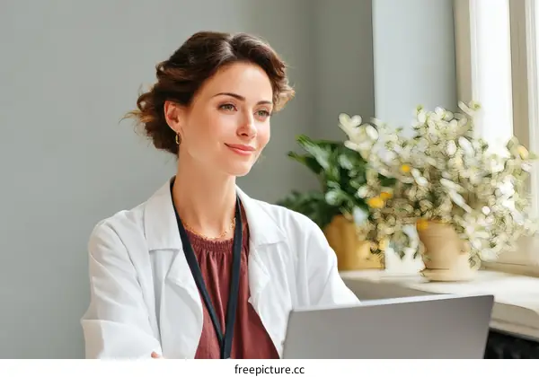 Female Doctor Working on Laptop