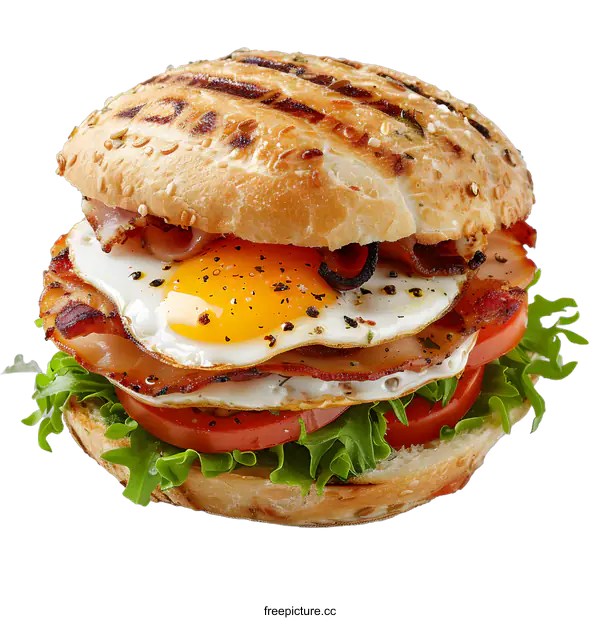 [Transparent Background PNG]Delicious Bacon and Egg Sandwich on a White Background