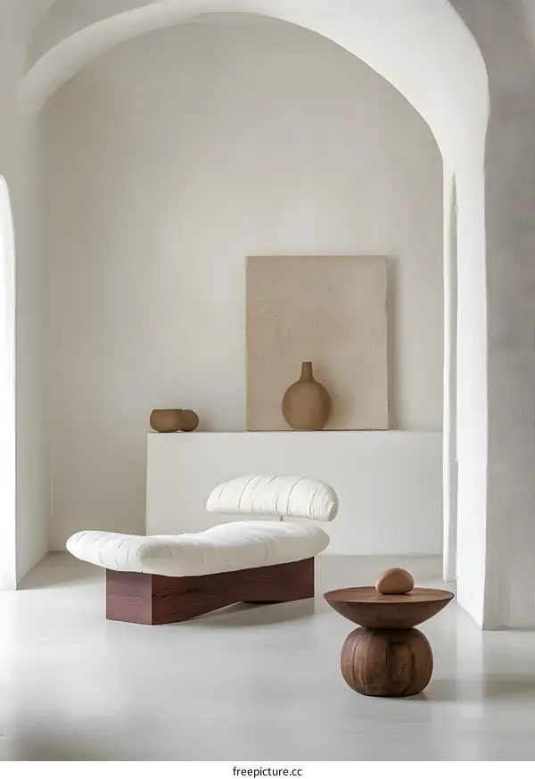 White Couch and Wooden Table Interior Design Minimalist Style