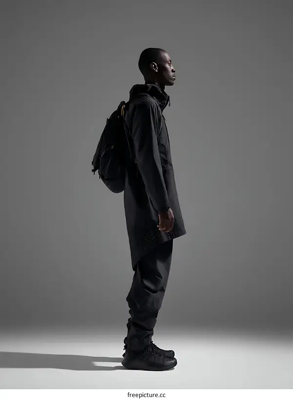 Stylish Black Outfit for Men with Backpack