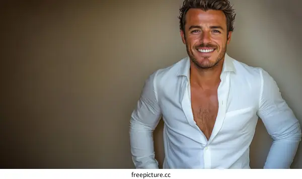 Smiling Caucasian Man in White Shirt