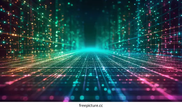 Abstract Futuristic Technology Background With Glowing Particles And Grid