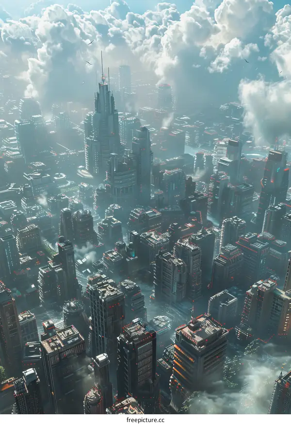 Futuristic Cityscape Aerial View Illustration