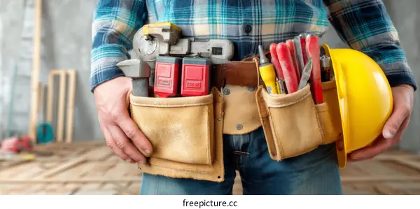 Construction Worker with Tool Belt and Hard Hat