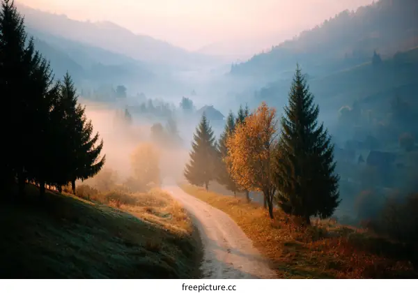 Misty Mountain Path at Sunrise