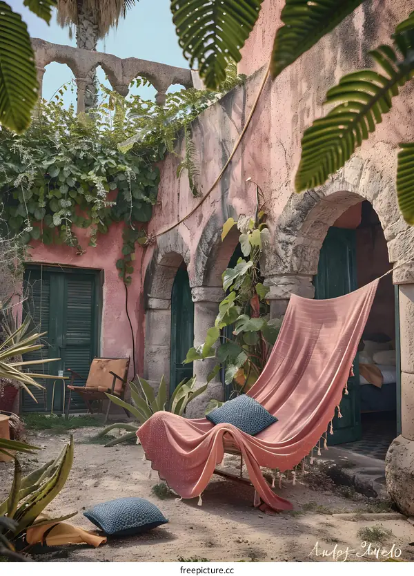 Relaxing Hammock in an Old Courtyard