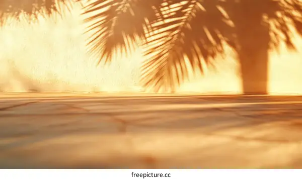Palm Leaf Shadow on Beige Wall with a Wooden Floor