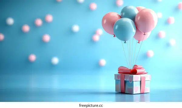 Gift Box with Balloons in Pastel Colors