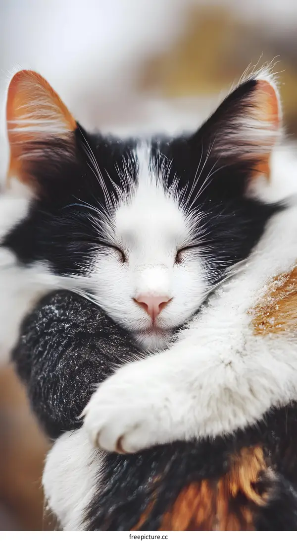 Cute Sleeping Kitten with Closed Eyes